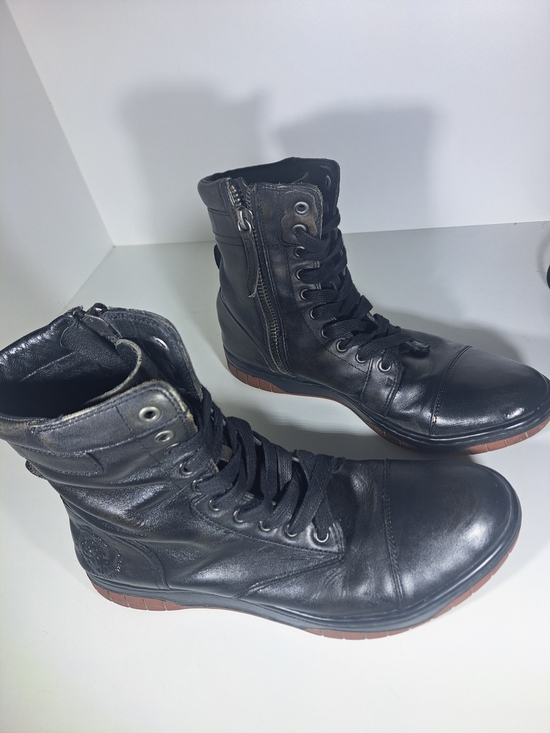 Diesel Other - Diesel Black Leather Lace-Up Combat Boots with Brown Soles